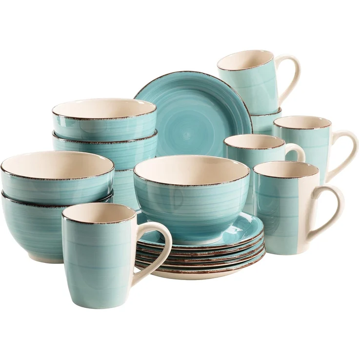 Mäser 931496 Lumaca Frühstück-Service für 6 Personen im Vintage Look, handbemalte Keramik, Geschirr-Set, Steingut, türkis, 18-teilig (1 Set) – Bild 1