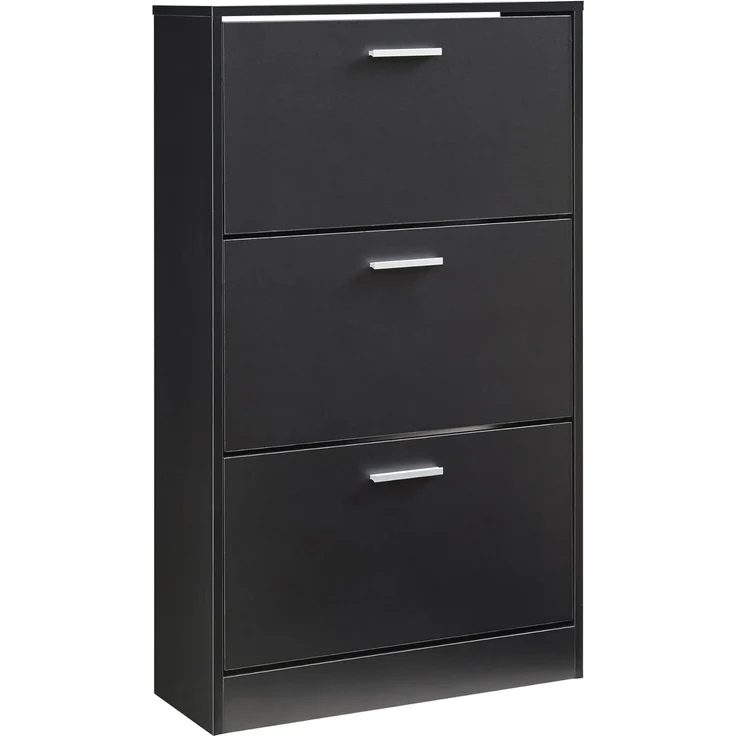Schuhschrank Sykkylven 103x60x24 cm mit 3 Klappen Schwarz [en. casa] – Bild 3