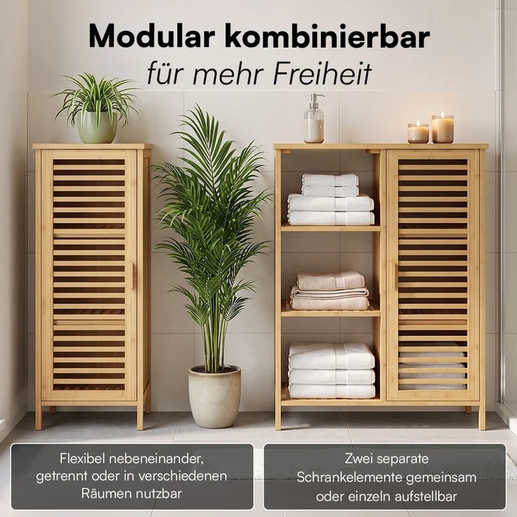 Bellamio 'Newa' Badezimmer Schrank, Bambus, natur, 87x33x100 cm, Badschrank mit 9 Ablagefächern – Bild 3