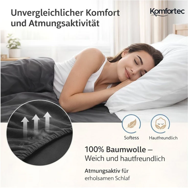 Komfortec Spannbettlaken Jersey Spannbettuch, 90x200, 140x200, 160x200, 180x200 oder 200x200 cm, 100% Baumwolle (135 g/m), Gummizug: Rundum, (1 Stück), OEKO-TEX® Standard 100 Zertifisiert, für Matratzen bis 25 cm Höhe – Bild 3