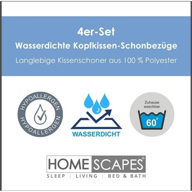 Homescapes Kissenbezüge 4er-Set wasserdichte Kopfkissen-Schonbezüge – Bild 4