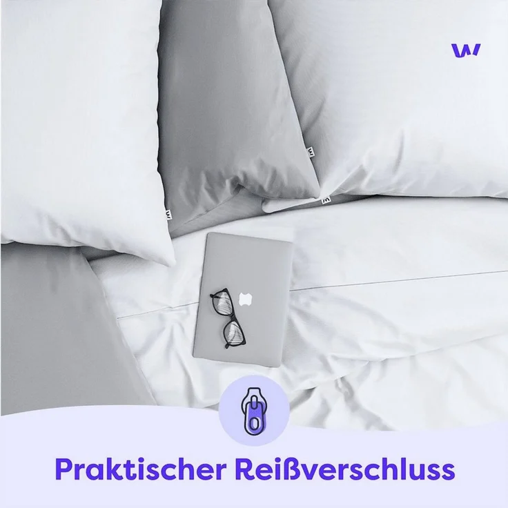 Wolkenfeld Kissenbezug Mako-Satin Baumwolle Kopfkissenbezug - Premium Kissenbezug, Größe 80x80, 40x80 und 70x90 cm I Baumwollsatin – Bild 3