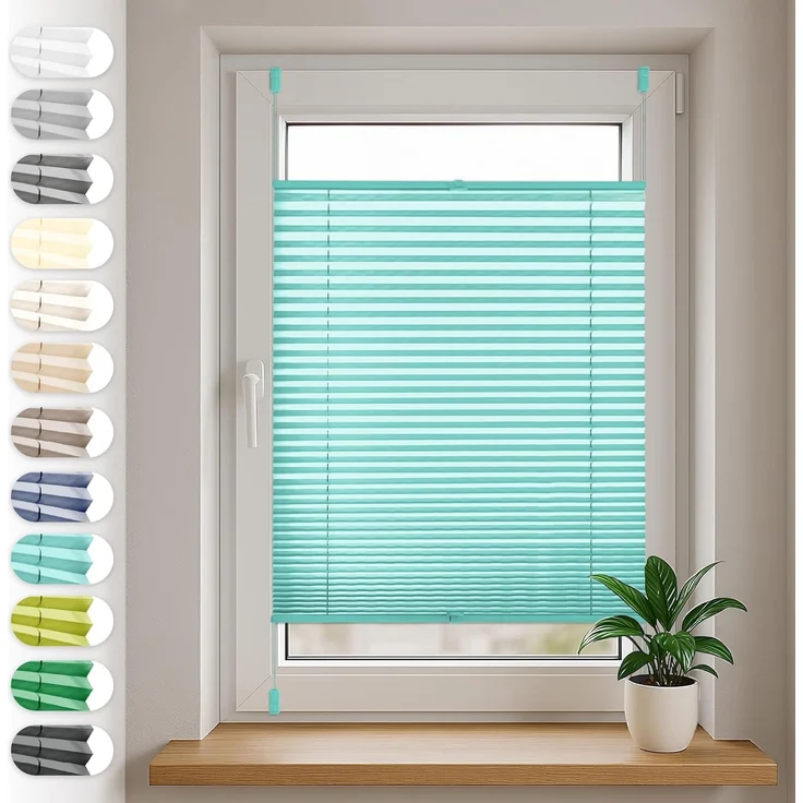 Sonello Plissee Klemmfix ohne Bohren 80x200 cm Türkis Faltrollo Plisseerollo Jalousie für Tür & Fenster Blickdicht Sichtschutz Sonnenschutz Fertifplissee Rollo – Bild 1