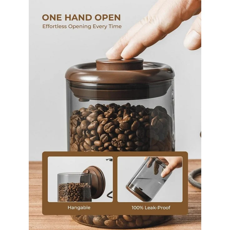 SURFOU Kaffeedose Kaffeedose Glas 900ml Luftdicht mit Ventil für Kaffeebohnen Braun, Glas, (1200 ml Fassungsvermögen, Vorratsdosen mit Deckel Luftdicht, Vorratsdosen, Vorratsdosen Glas mit Deckel, KaffeedoseLuftdicht, Braune Kaffeedose aus Borosilikatg... – Bild 2