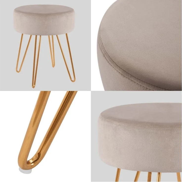 Duhome Hocker (9111), Sitzhocker Rund Hocker Samt oder Stoff Lederoptik Schemel Metallbeine – Bild 4