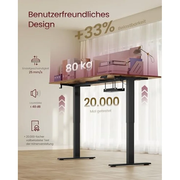 VASAGLE Höhenverstellbarer Schreibtisch, 180x80 cm, USB-C-Anschluss, Ablage für Steckdosenleiste, Stehtisch, Erinnerung bei langem Sitzen, 3 Speichertasten, für Büro, vintagebraun LSD148KD02 – Bild 8