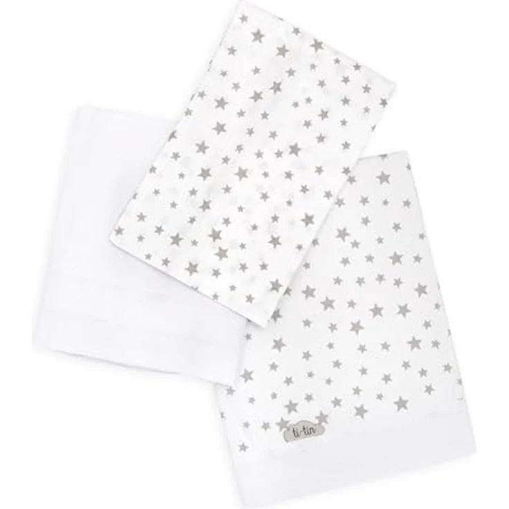 Ti TIN 3-teiliges Bett-Set Bettbezug für Babybett, 50x80 cm | Bettdeckenbezug+ Spannbettlaken mit Gummizug + Kissenbezug 100% Baumwoll-Popeline für Kinderbett, Sternchen-Motiv, grau – Bild 2