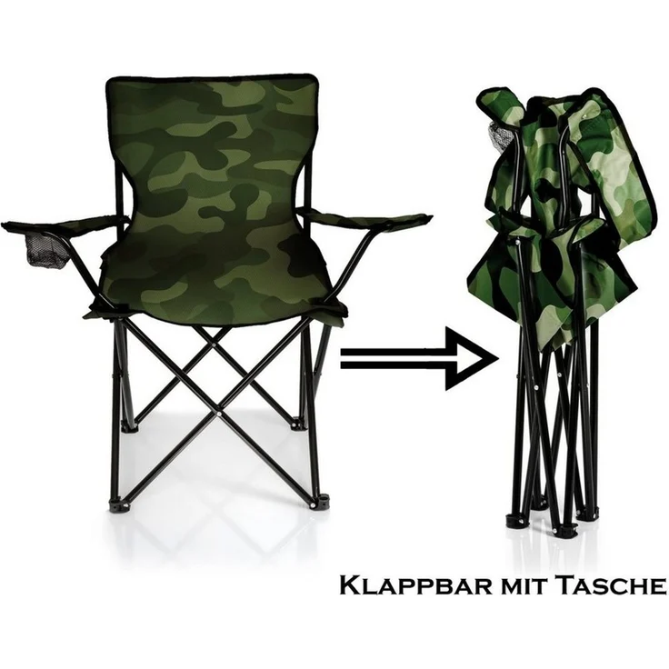 BigDean Campingstuhl Faltstuhl Campingstuhl Anglerstuhl Getränkehalter Klappstuhl (Packung, 1 St), Tarnmuster, Camouflage, Camo, Klappbar, Getränkehalter, Tragetasche – Bild 2