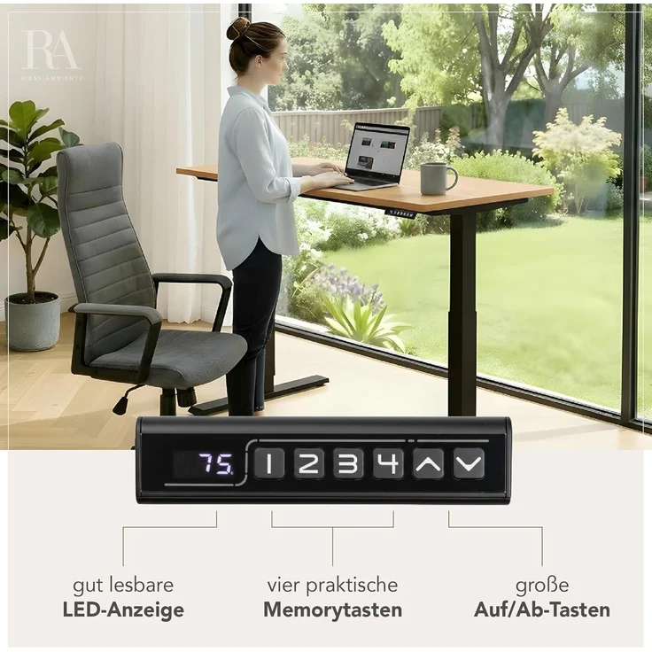 riess-ambiente Schreibtisch OAK DESK 120cm natur/schwarz-Eiche, stufenlos, höhenverstellbar, leise (Einzelartikel, 1-St), Anpassbarer Bürotisch - ideal für Arbeitszimmer, Praxis und Homeoffice – Bild 5