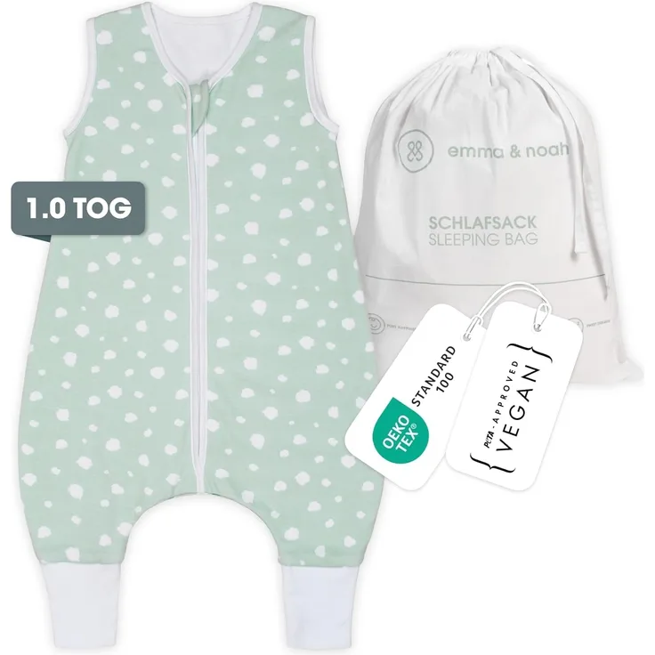 Emma & Noah Schlafsack mit Füßen 1.0 TOG, Punkte Mint 100cm (Emma & Noah GmbH)