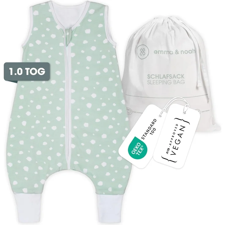 Emma & Noah Schlafsack mit Füßen 1.0 TOG, Punkte Mint 100cm (Emma & Noah GmbH)