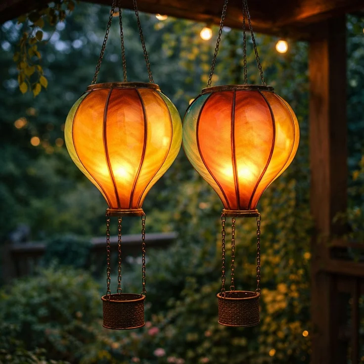 4x LED Solar Hängelampe, bunt, Heißluftballon, H 47 cm – Bild 2