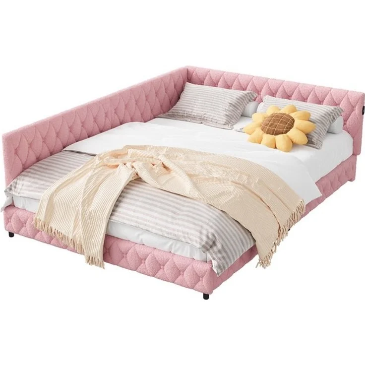 PXloue Polsterbett Daybett Tagesbett, Schlafsofa,Mit LED-Beleuchtung und USB-Ladeanschluss,140x200 cm – Bild 4