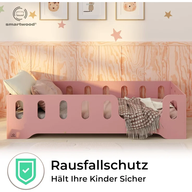smartwood Kinderbett Bodenbett 100x180 mit Rausfallschutz & Lattenrost - Rosa - Kinder Montessori Bett TILA 2P mit glatten Kanten - Betten für schnelle Montage - Bis 230 kg belastbar – Bild 5