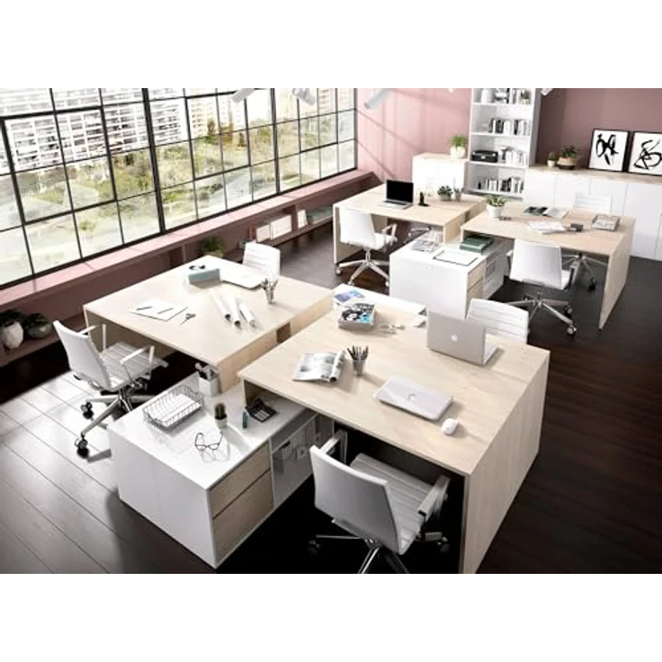 Dmora - Gardena-Schreibtisch, Schreibtisch mit Mehreren Positionen für das Büro oder Schlafzimmer, Mehrzweck-Ecktisch, 139 x 92 x 75 cm, Weiß und Eiche – Bild 10