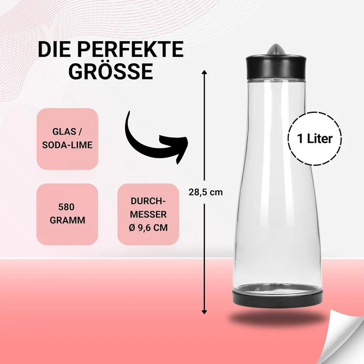 elasto Wasserkaraffe 1 Liter Karaffe mit Deckel und praktischem Ausgießer für zu Hause – Bild 3