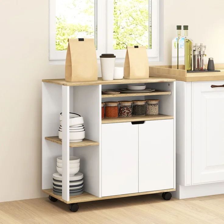 HOMCOM Küchenwagen, MDF, Naturholz+Weiß, 80L x 40B x 82H cm – Bild 8