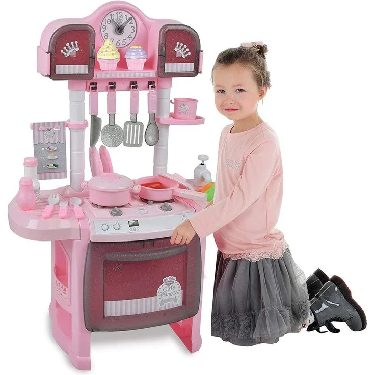 Hauck Spielküche Princess, inkl. 22teiliges Zubehör, 2 Herdplatten mit Licht und Sound, Wasserpump-Funktion am Spülbecken - Rosa – Bild 4