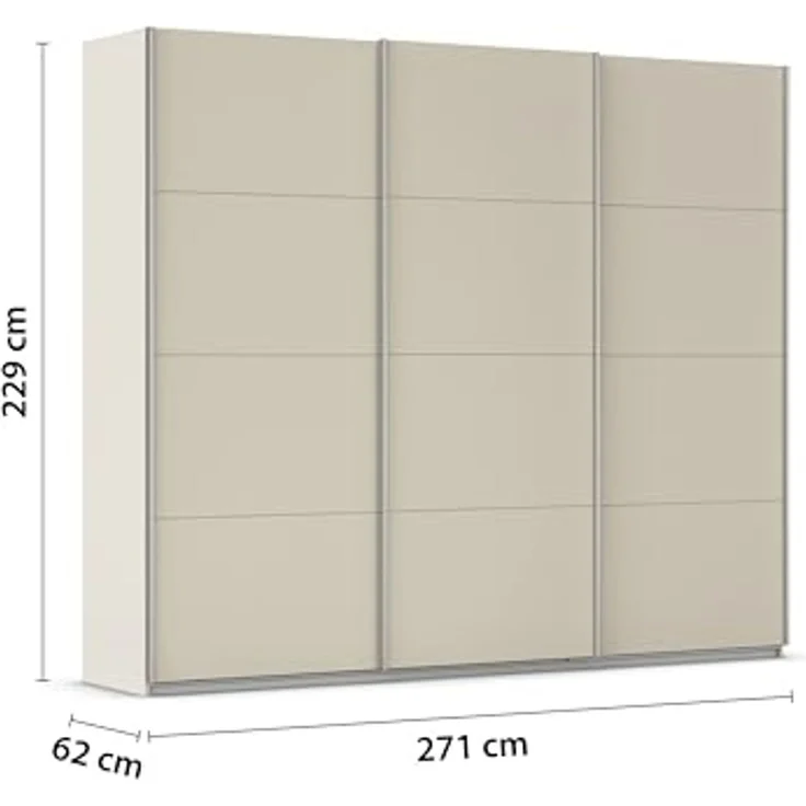 Rauch Möbel Kulmbach, Kleiderschrank mit Schwebetüren für Schlafzimmer, Kinderzimmer, Garderobe, Flur, 3-türig, mit Soft-Close-Funktion, Zubehör Premium, Farbe Beige, Breite 271 cm – Bild 3