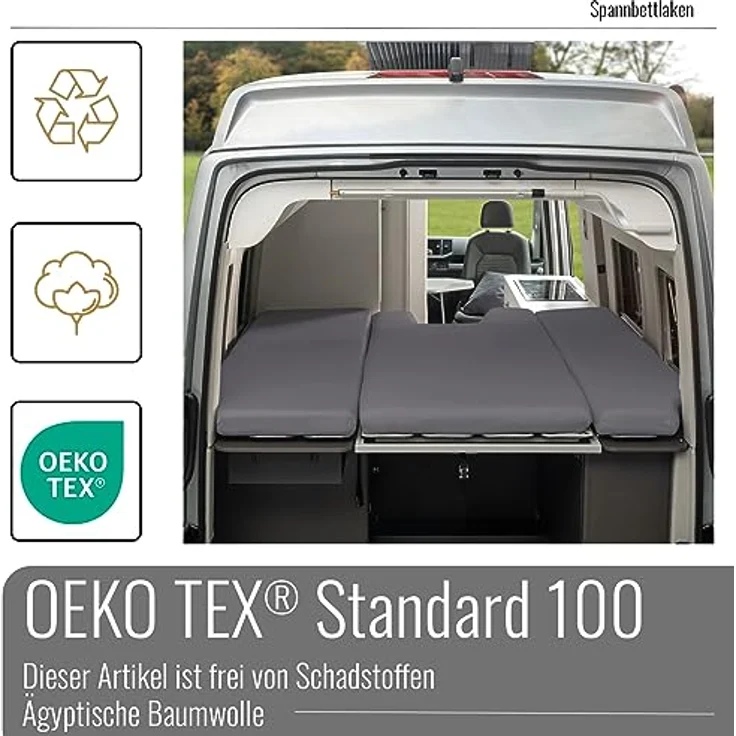 BLACK FOREST FOX Spannbettlaken Spannbettlaken VW Grand California 680 3 tlg. Heckbett OEKO-TEX®, Baumwolle, Gummizug: rundum, Grau – Bild 4