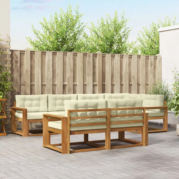vidaXL Outdoor-Sofagarnitur 8 stk. 7-Sitzer Natur und Creme 3367723 – Bild 1