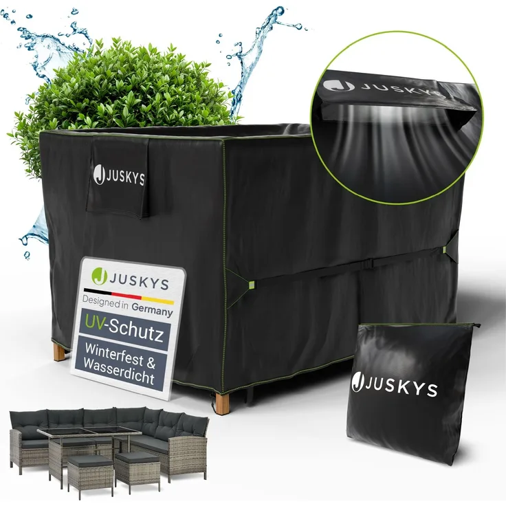 Juskys Gartenmöbel Abdeckplane CoverSafe Pro 120x90x75 cm - winterfest & wasserdicht - Schutzhülle für Gartentisch, UV-Schutz, Abdeckhaube Gartentisch