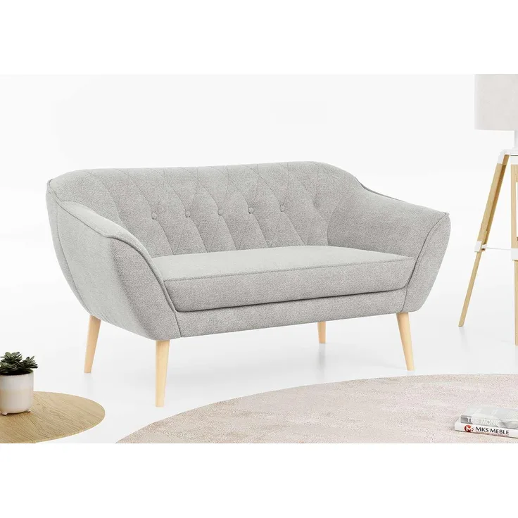 Sofa, Skandinavischer Stil, Holzbeine - PIRS - 2 Sitzer - Hellgrau - Stoff