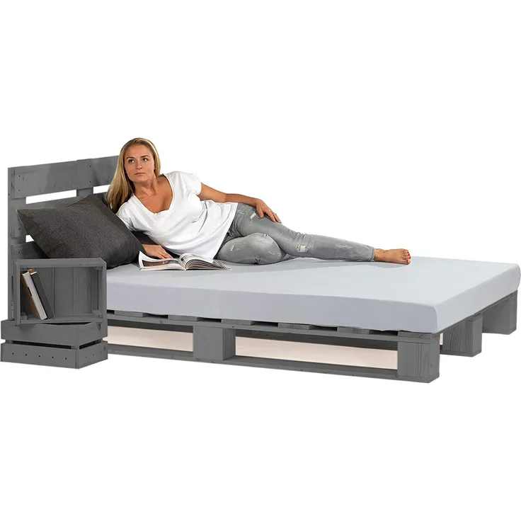 sunnypillow 160x200 cm Palettenbett mit Kopfteil Grau Massivholzbett Bett aus Paletten Palettenmöbel Fichte europalette Anthrazit Grau 80 90 100 120 140 160 180 200 220 240x200 cm