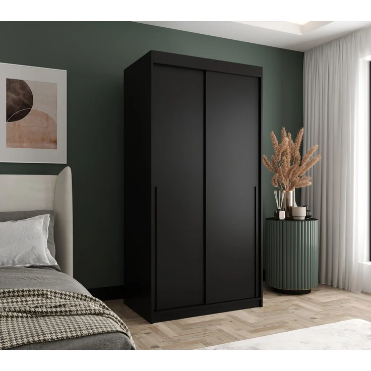 Home Collective Schwebetürenschrank Kleiderschrank Schrank Schlafzimmer Garderobe geräumig (erhältliche Breiten: 100cm, 120cm, 150cm, 180cm, 200cm, 250cm, Höhe 200 cm) 2 Türen,mit Einlegeböden und zwei Kleiderstangen wählbare Handgriffe – Bild 1