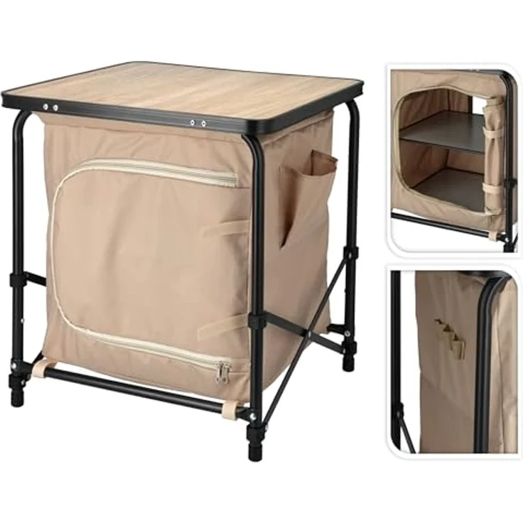 Spetebo Campingtisch 2-in-1 Stoff Campingschrank beige - 53 x 48 cm (Artikel, 1-St, inkl. Tragetasche), faltbar mit Tischplatte in Holz Optik – Bild 5