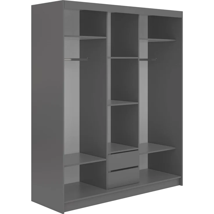 Schiebetürenschrank GRECJA 180 cm breite mit Spiegelfront und Dekor-Applikationen in Grau, inkl. Kleiderstange & Einlegeböden mit Schubladen - Grau – Bild 4