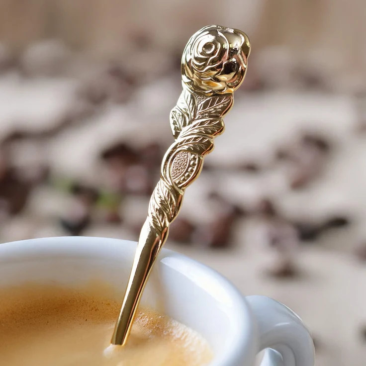 Espressolöffel Rosendekor, 12-teilig, Gold – Bild 2