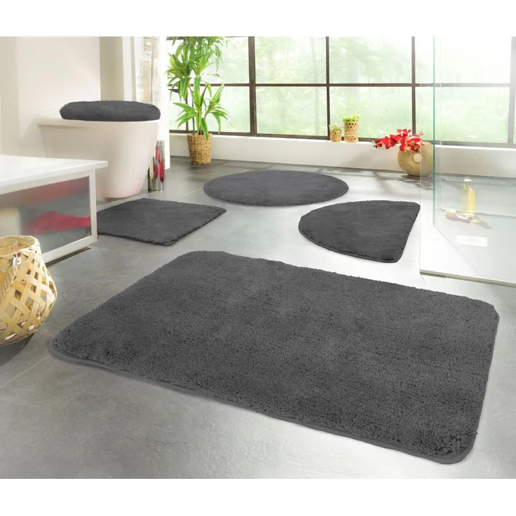Kinzler J-10001/100 anthrazit Badematte, Mikrofaser, 90 cm rund
