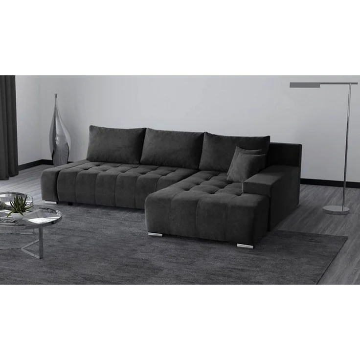 Beautysofa Ecksofa Draco L, Grau, Dunkelgrau, inkl. Wellenfedern Ecke mit Einfügung, mit Schlaffunktion – Bild 4