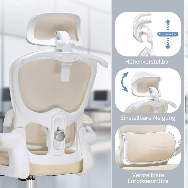 COMHOMA Bürostuhl Ergonomischer Schreibtischstuhl mit 3D Kopf- und Lendenwirbelstütze (Packung), verstellbare Kopfstütze und Armlehnen, Höhenverstellbar – Bild 8