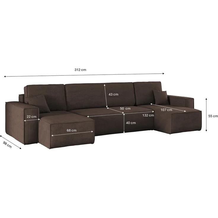 Kaiser Möbel Ecksofa mit schlaffunktion und bettkasten, Couch U-form BEST stoff Poso, Schlaffunktion, Bettzeugaufbewahrung, universal – Bild 2