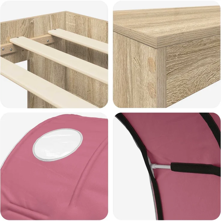 vidaXL Bett mit Tunnel 3 Stk. Artisian Eiche und Pink Holzwerkstoff 3423662 – Bild 9