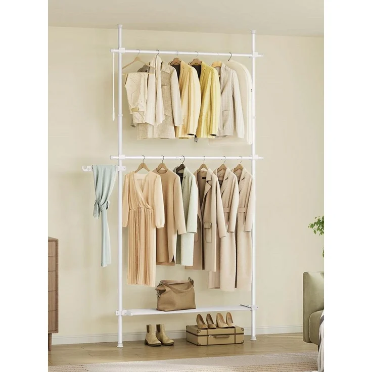 Songmics deckenhocher Kleiderständer, höhen- und breitenverstellbar, mit abnehmbaren Ablagen, Stahl / Kunststoff mattweiß, 33,5 x (84-123) x (208-310) cm – Bild 5