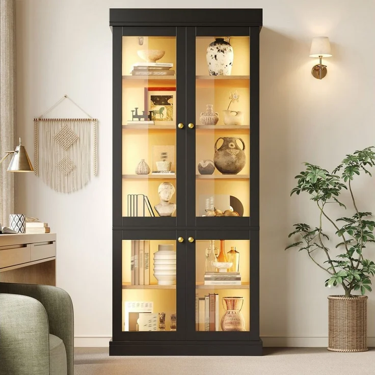 Odikalo Vitrine Vitrineschrank Glasvitrine mit LED (durchdachter Innenaufteilung und Kippschutz, stabil, sicher und vielseitig für Zuhause) – Bild 2