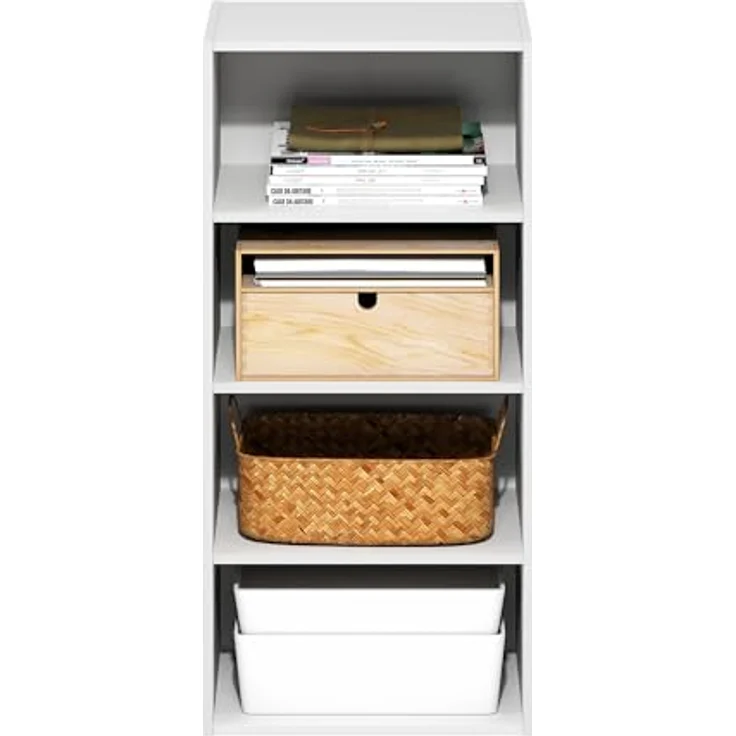 Furinno Basic 4-stöckiges offenes Bücherregal, Bücherregal, Aufbewahrungsorganizer, 11 x 17 x 35, Weiß – Bild 4