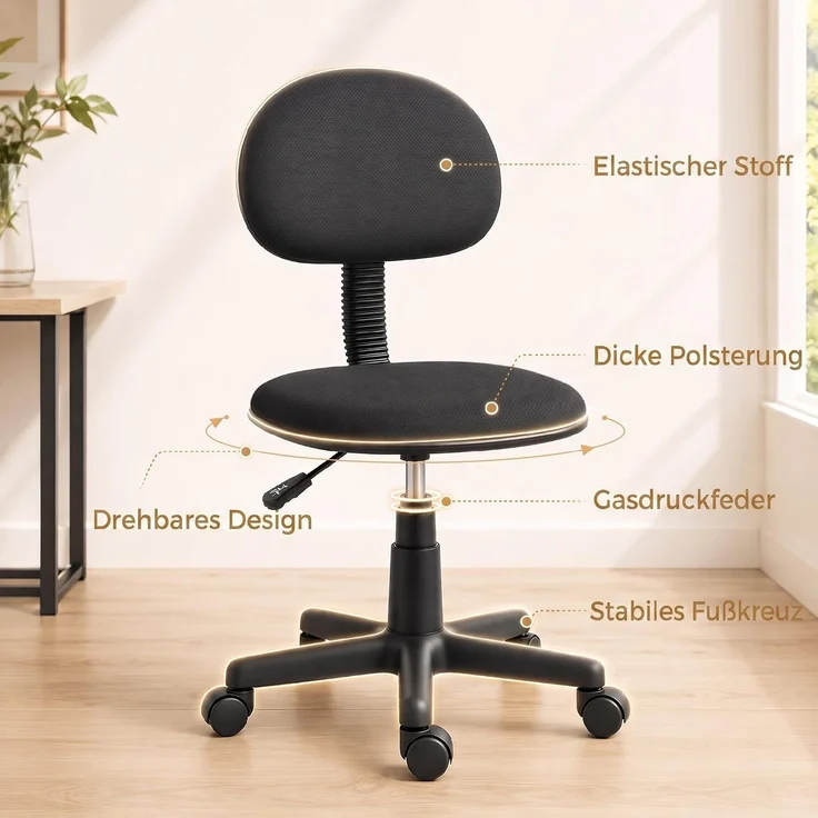 HOMCOM Bürostuhl, Polyester, Schwarz, 48L x 43B x 75-87H cm – Bild 5