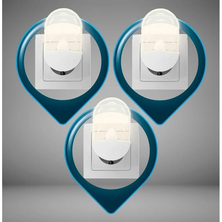 TRANGO LED Nachtlicht, Helligkeitssensor, 3er Pack 11-36O LED Steckerlicht *Oval* Wandlampe, Steckdosenlampe, Orientierungslicht, Kinderlicht, Nachtlicht, Steckdose, Sicherheitslicht mit Helligkeitssensor, Auto AN/AUS Orientierungsleuchte – Bild 1