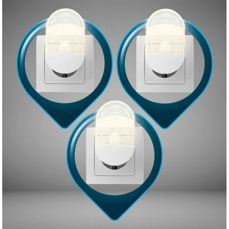 TRANGO LED Nachtlicht, Helligkeitssensor, 3er Pack 11-36O LED Steckerlicht *Oval* Wandlampe, Steckdosenlampe, Orientierungslicht, Kinderlicht, Nachtlicht, Steckdose, Sicherheitslicht mit Helligkeitssensor, Auto AN/AUS Orientierungsleuchte