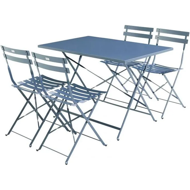 ALICE'S GARDEN - Klappbare Bistro-Gartenmöbel - Graublau, rechteckig Emilia - 110 x 70 cm großer Tisch mit vier Klappstühlen aus pulverbeschichtetem Stahl
