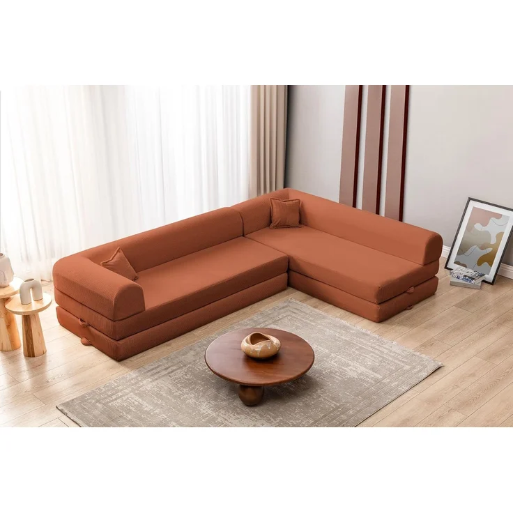 Hanah Home 'Legom Eco Corner - Tile Red' Ecksofa-Schlaf, Fliesenrot, 280 x 61 x 90 cm – Bild 4