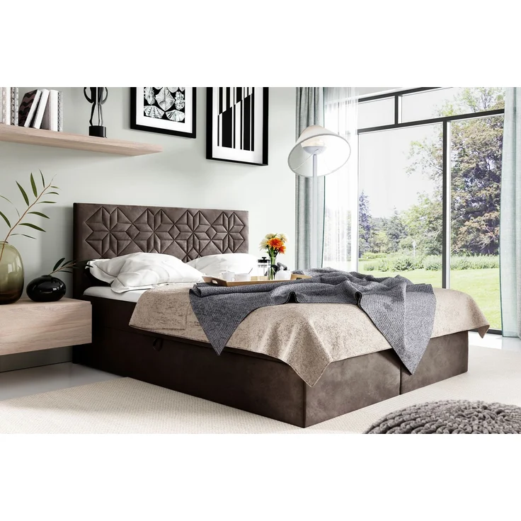MEBLINI Boxspringbett BORGIO 200x200 cm mit Bettkasten – H4/Braun Samt Polsterbett - Gepolstert Doppelbett mit Matratze und Topper - Polsterbett mit Stauraum - Bett mit Kopfteil – Stauraumbett – Bild 1