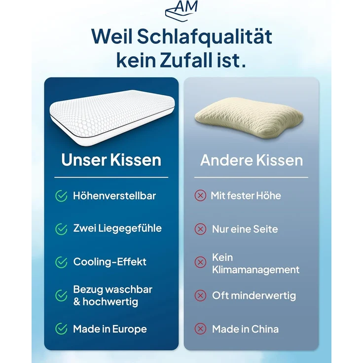 AM Qualitätsmatratzen Nackenstützkissen Premium Nackenstützkissen, verstellbares Kissen mit kühlendem Effekt, Seitenschläfer, Rückenschläfer, 60x35x10 cm – Bild 7