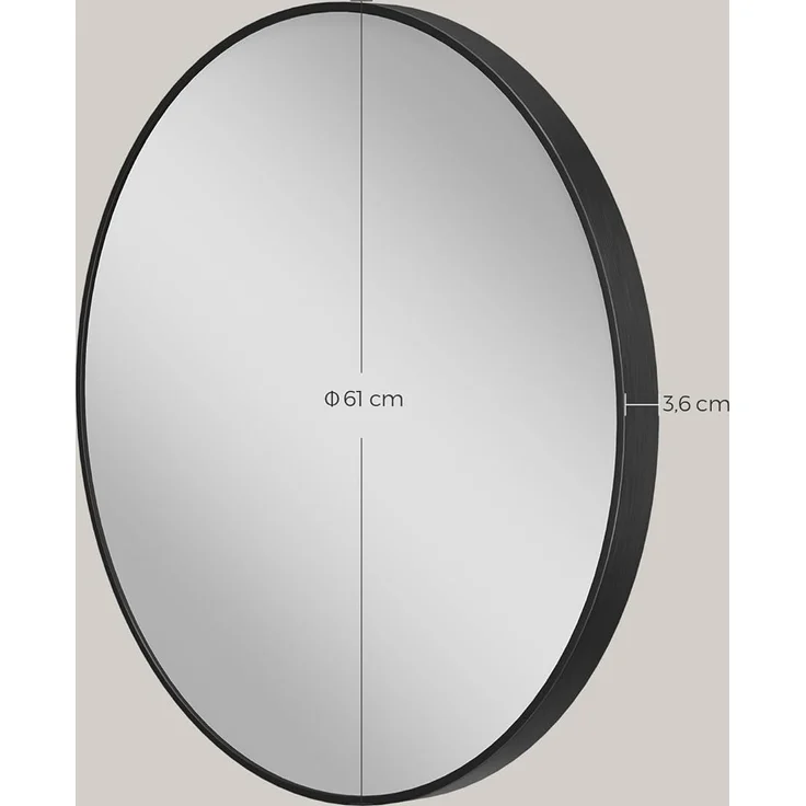 SONGMICS 61 cm d Spiegel rund, runder Spiegel, Wandspiegel, Metallrahmen, einfache Montage, modern, für Bad, Wohnzimmer, Schlafzimmer, Flur, Eingangsbereich, tintenschwarz LWM102BD03 – Bild 6