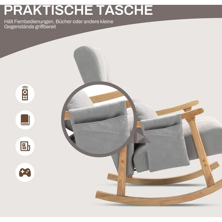 HOMCOM Schaukelstuhl (Relaxsessel, 1 St), für Wohnzimmer, Schlafzimmer, Grau – Bild 6