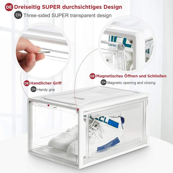 Yorbay Schuhbox 3er Set Schuhbox, stapelbarer Schuhorganizer, Schuhaufbewahrung (Kunststoffbox mit durchsichtiger Tür), Transparent weiß / schwarz, 37 x25,5 x 20 cm, für Schuhe bis Größe 48 – Bild 3